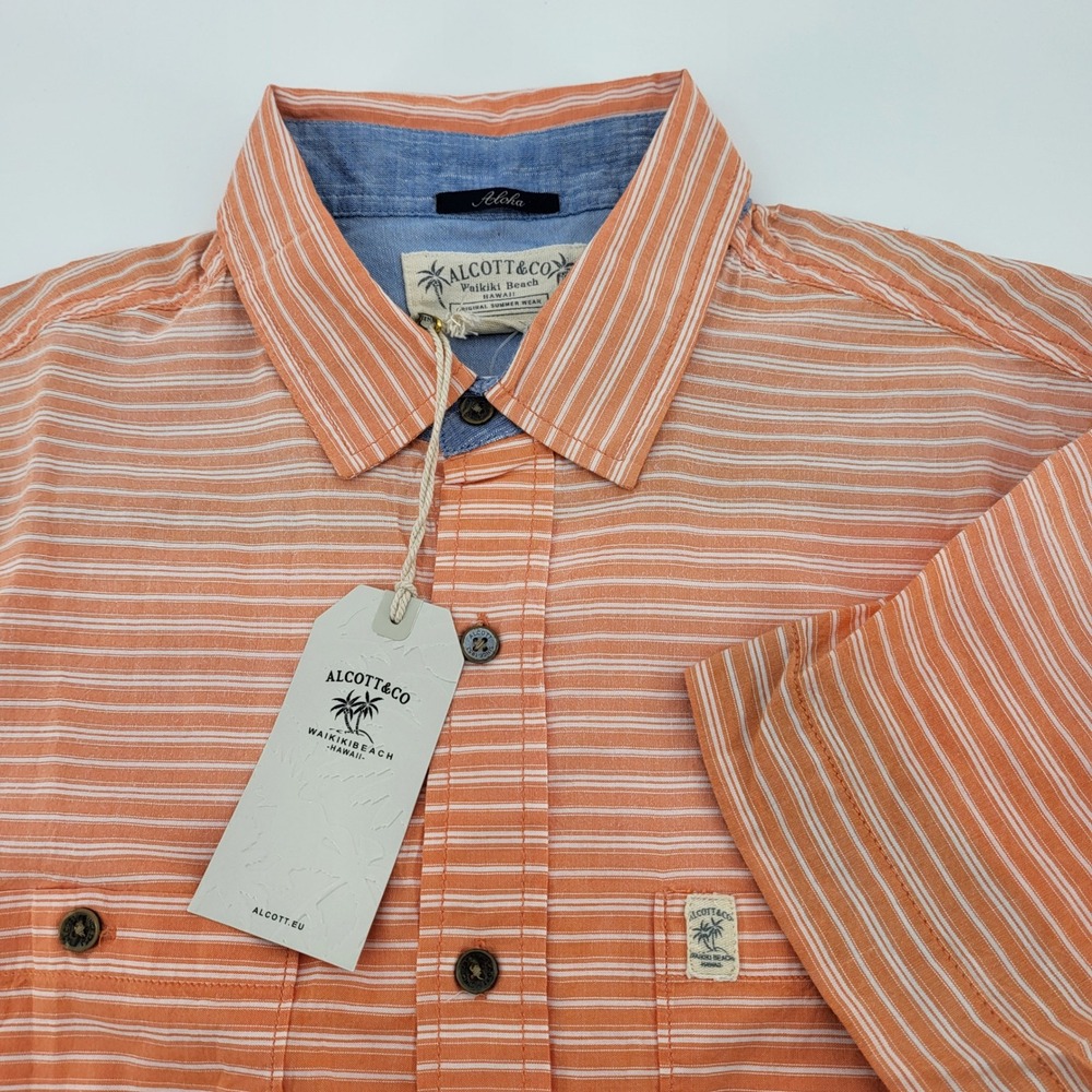 Alcott & Co Waikiki Beach Hawaii Ombre Orange‎ Striped Short Sleeve Shirt XL new
